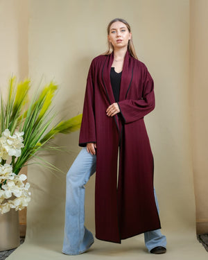 CROPPED BACK SHAWL CARDIGAN IN BURGUNDY